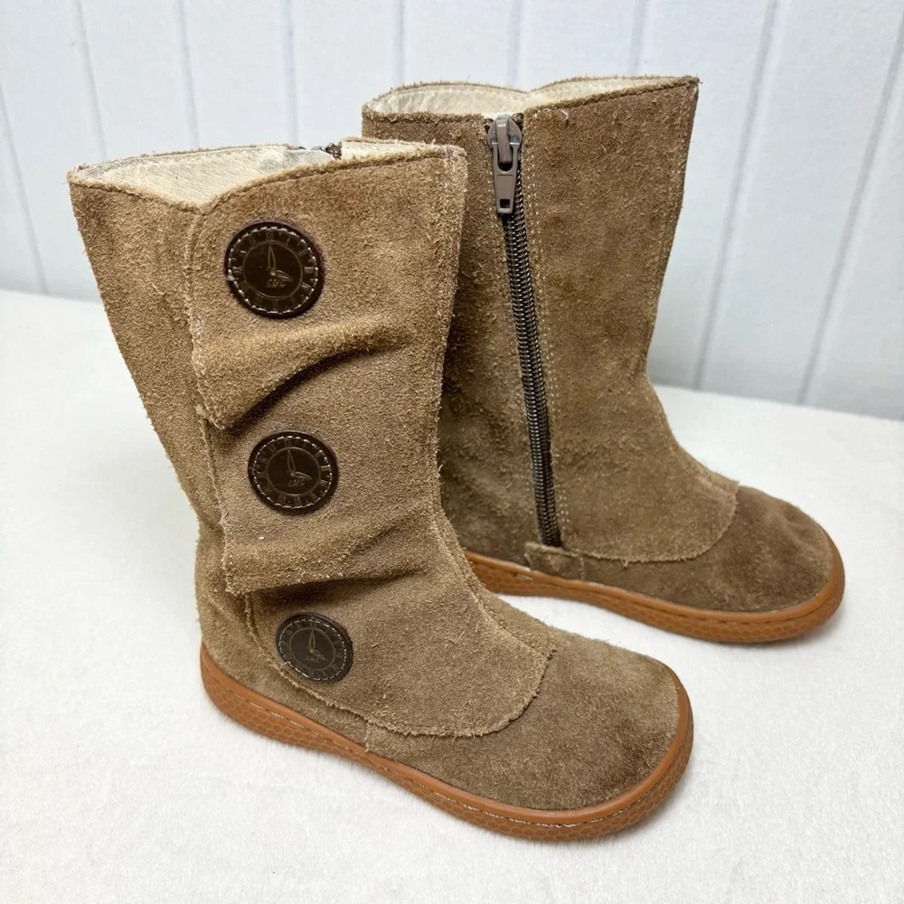 Livie & Lucia Brown Suede Upper Leather Boots with Button‎ Accents Size 8M